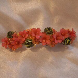 Pink & Green Resin Flower Barrette